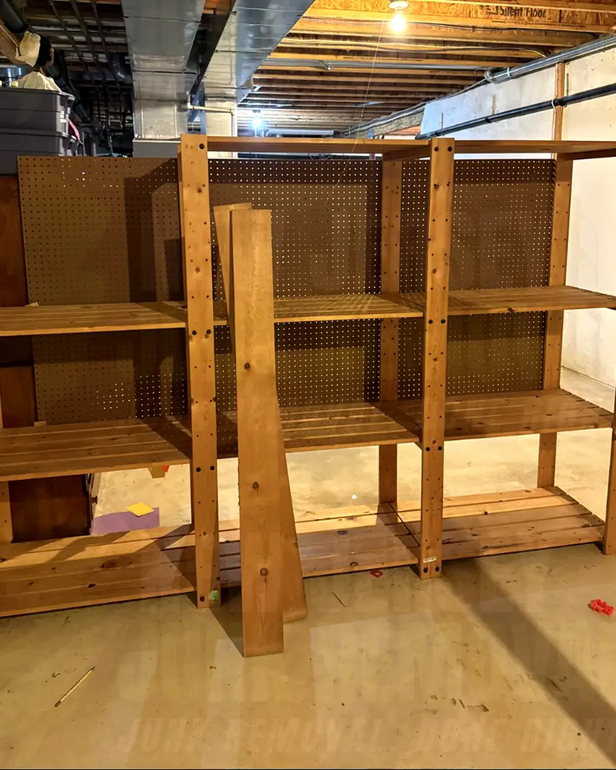 After: the same basement shelves emptied